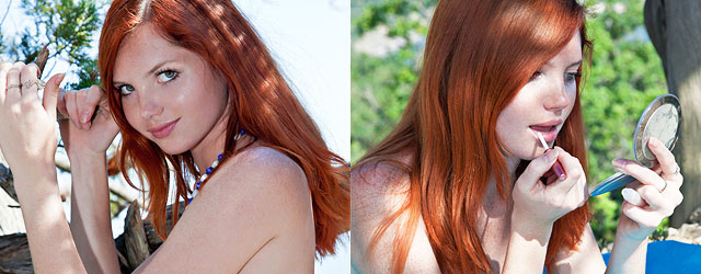 Cute Redhead Babe Topless In Panties