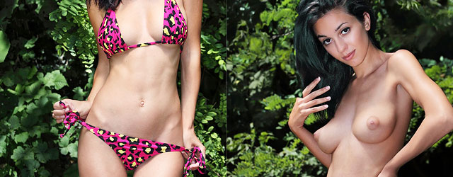 Exotic Bikini Beauty Strips In A River