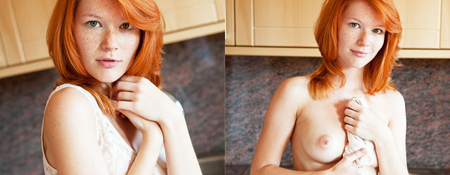 Naked Redhead Mia Solis In The Kitchen