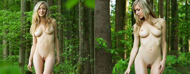 Nude Blonde Beauty Corinna Poses In A Deep Forest
