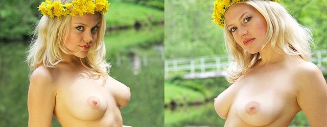 Petite Busty Blonde Valentina In The Outdoors